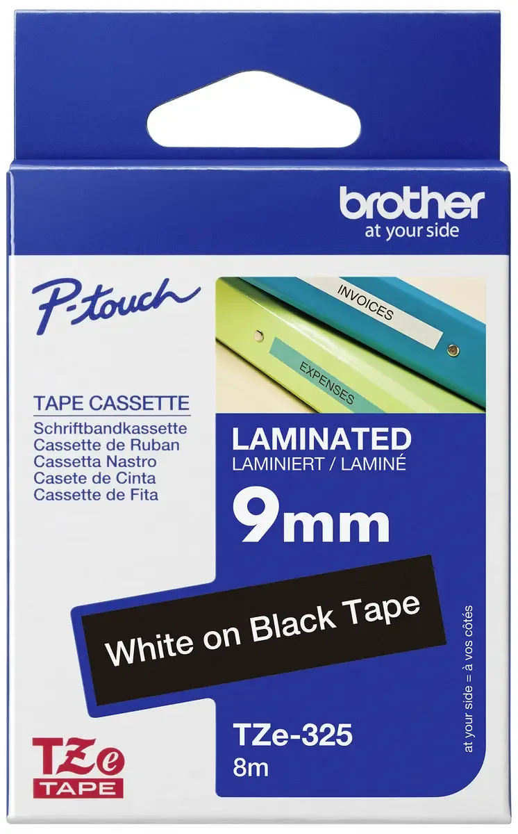 Etiketten Brother TZe TZe-325 PET Bandfarbe: Schwarz Schriftfarbe:Weiß 9 mm 8 m by Brother – product photo