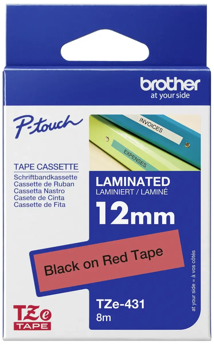 Etiketten Brother TZe TZe-431 PET Bandfarbe: Rot Schriftfarbe:Schwarz 12 mm 8 m by Brother – product photo