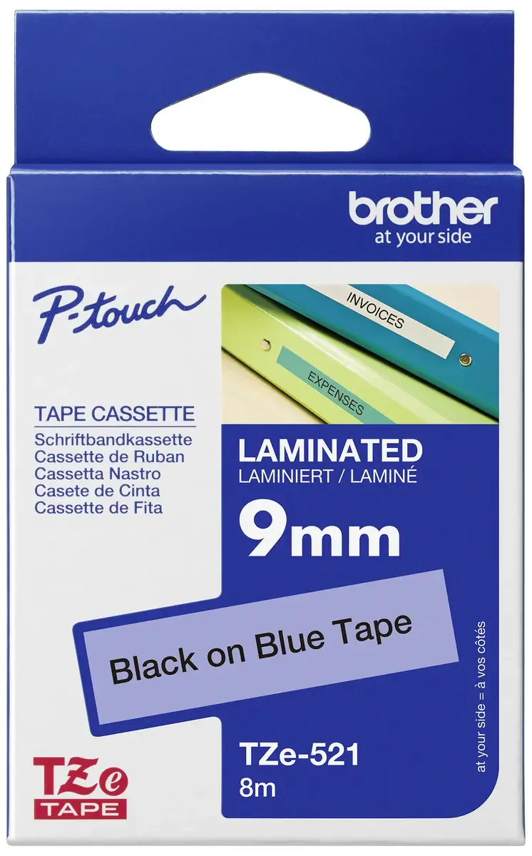 Etiketten Brother TZe TZe-521 PET Bandfarbe: Blau Schriftfarbe:Schwarz 9 mm 8 m by Brother – product photo