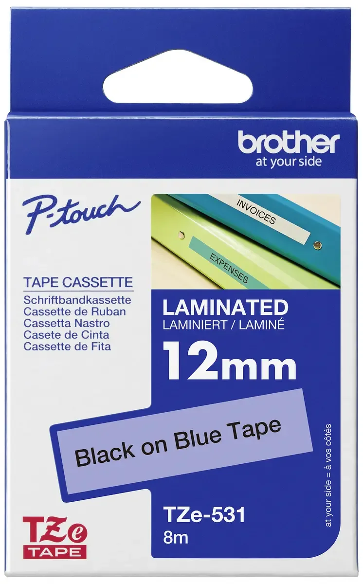 Etiketten Brother TZe TZe-531 PET Bandfarbe: Blau Schriftfarbe:Schwarz 12 mm 8 m de Brother – photo produit