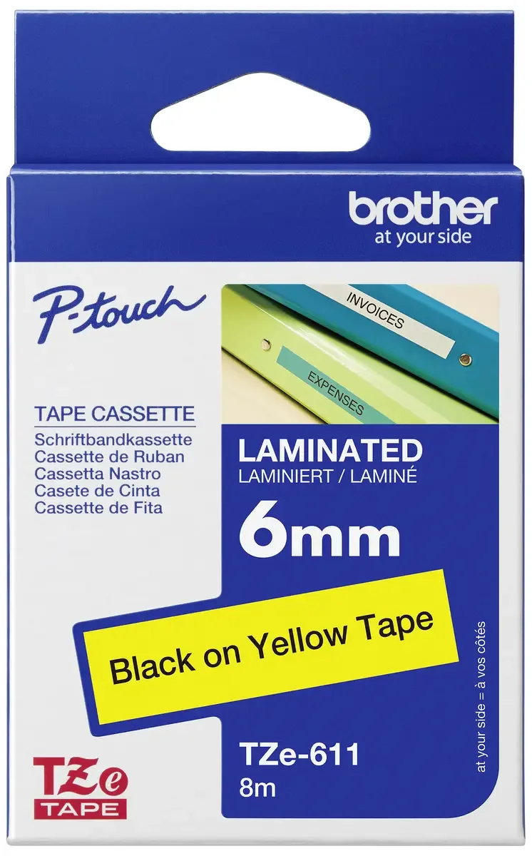 Etiketten Brother TZe TZe-611 PET Bandfarbe: Gelb Schriftfarbe:Schwarz 6 mm 8 m by Brother – product photo