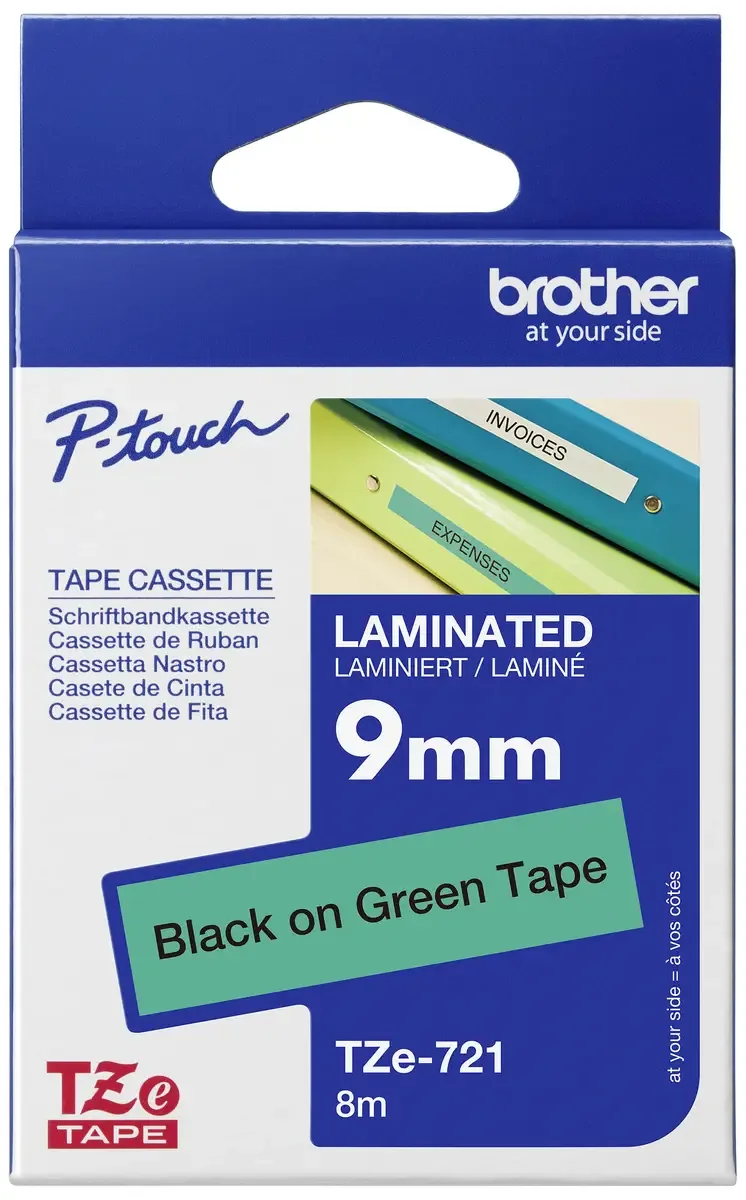 Etiketten Brother TZe TZe-721 PET Bandfarbe: Grün Schriftfarbe:Schwarz 9 mm 8 m by Brother – product photo
