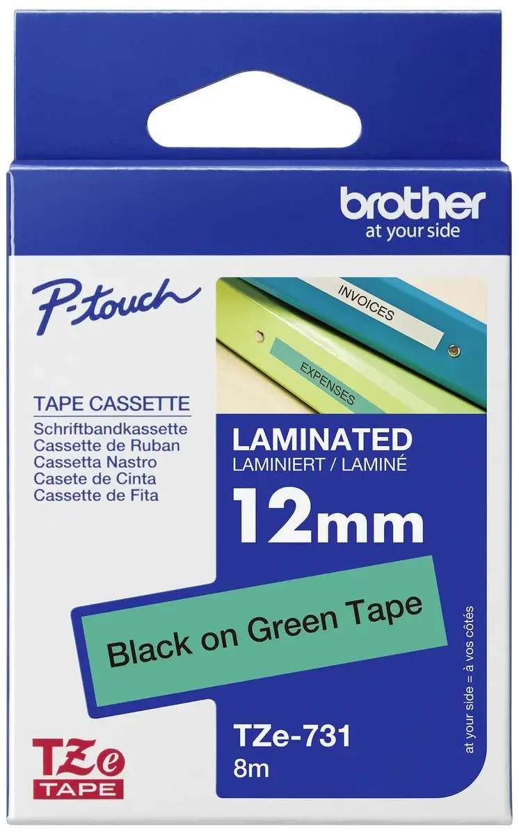 Etiketten Brother TZe TZe-731 PET Bandfarbe: Grün Schriftfarbe:Schwarz 12 mm 8 m de Brother – photo produit