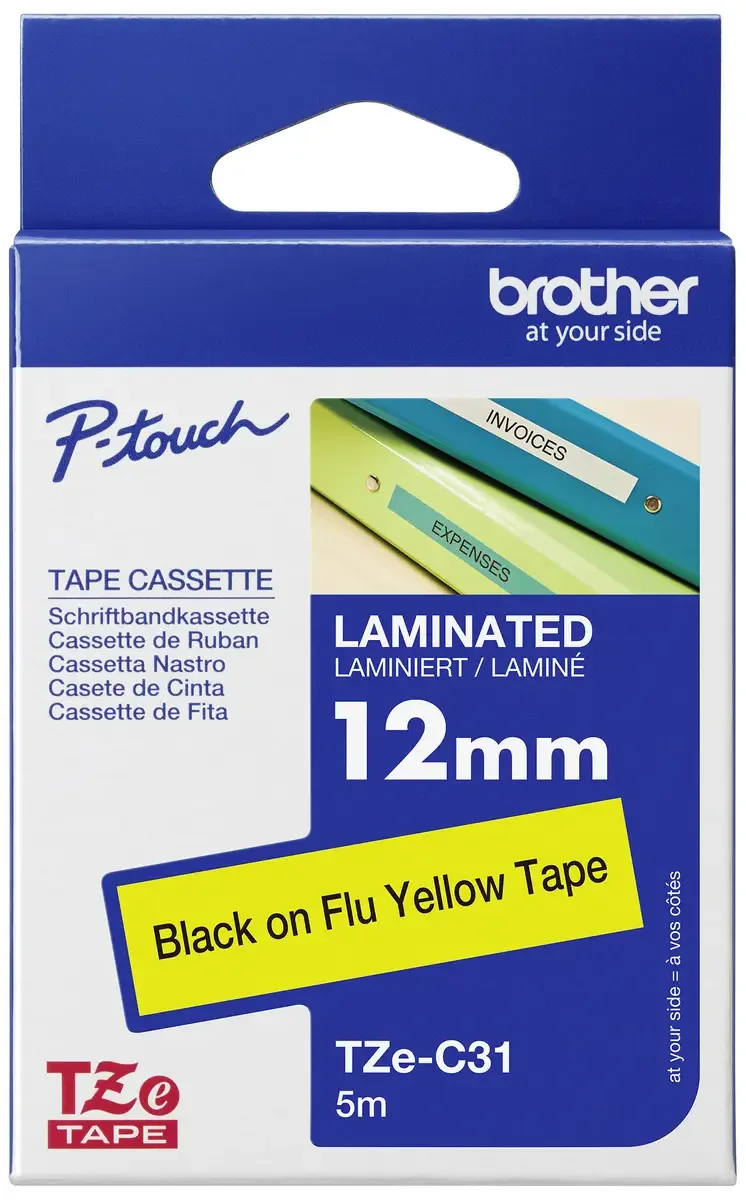 Etiketten Brother TZe TZe-C31 Kunststoff Bandfarbe: Signal-Gelb Schriftfarbe:Schwarz 12 mm 5 m by Brother – product photo