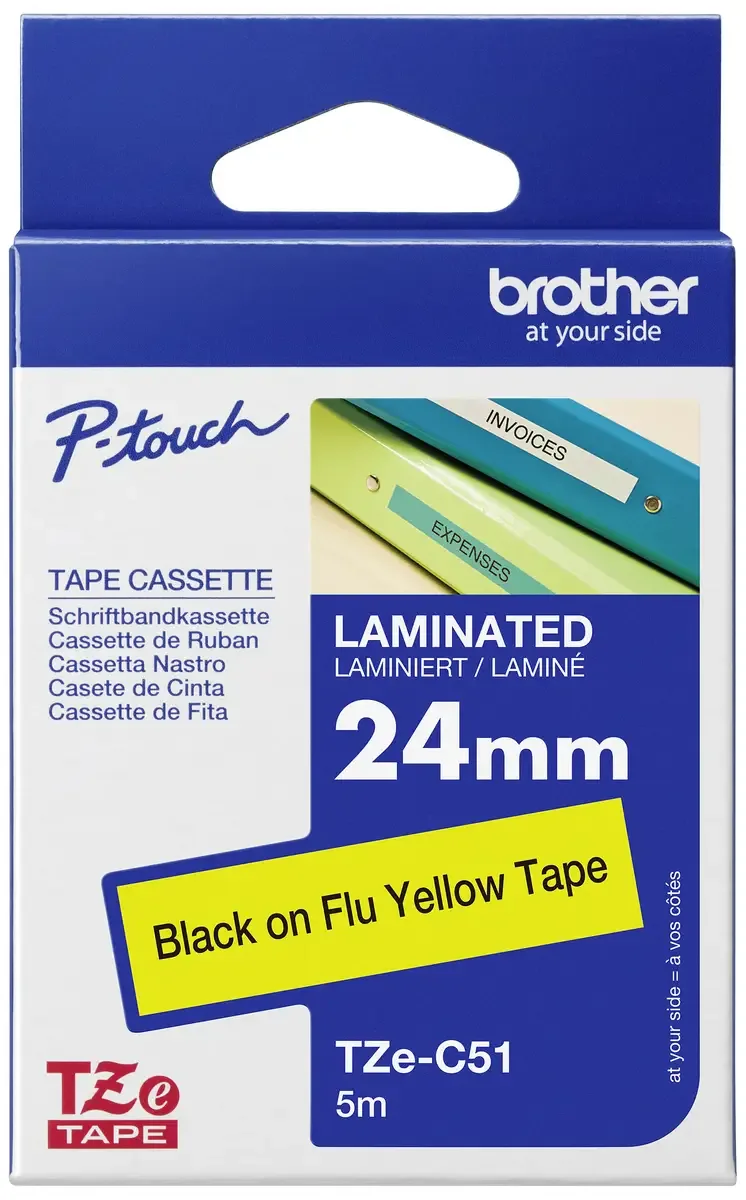 Etiketten Brother TZe TZe-C51 PET Bandfarbe: Signal-Gelb Schriftfarbe:Schwarz 24 mm 5 m by Brother – product photo