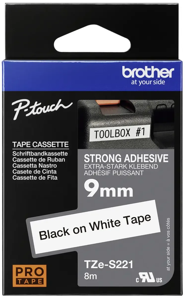 Etiketten Brother TZe TZe-S221 PET Bandfarbe: Weiß Schriftfarbe:Schwarz 9 mm 8 m de Brother – photo produit