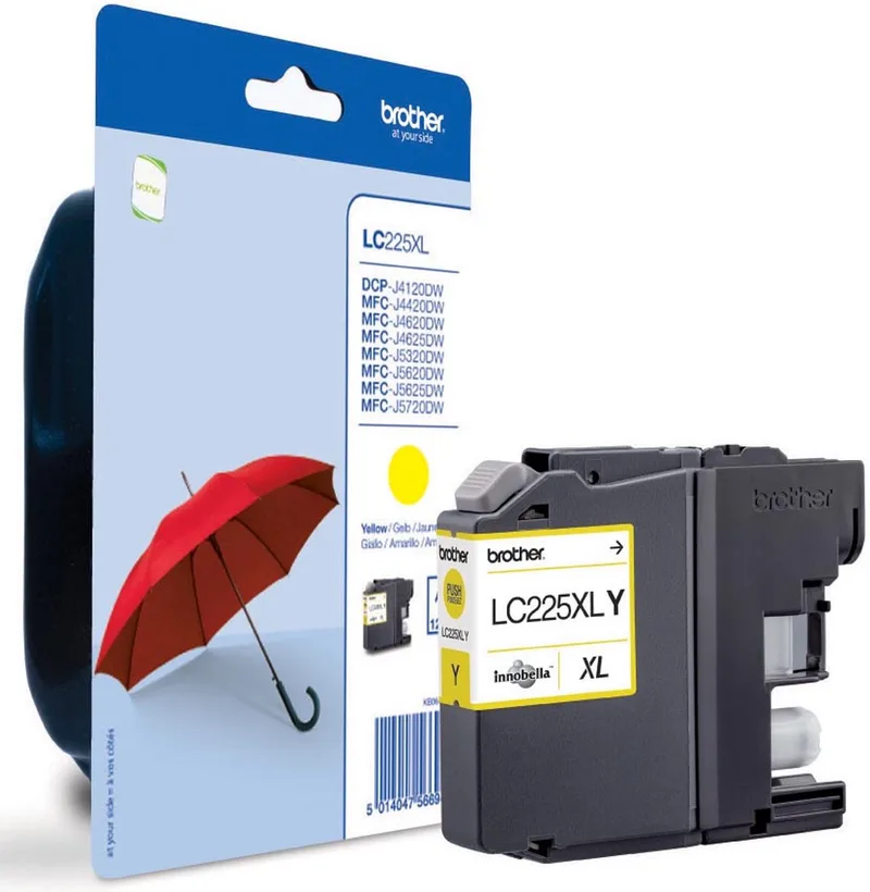 inktcartridge, 1.200 pagina's, OEM LC-225XLY, op blister 10 stuks van Brother in Geel – productfoto