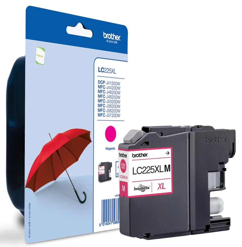 inktcartridge, 1200 pagina's, OEM LC-225XLM, magenta, op blister van Brother – productfoto