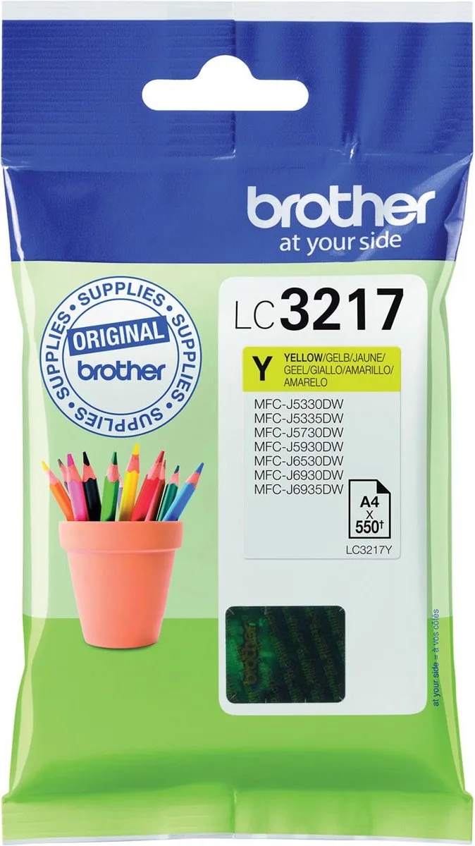 inktcartridge, 550 pagina's, OEM LC-3217Y, 5 stuks by Brother in Yellow – product photo