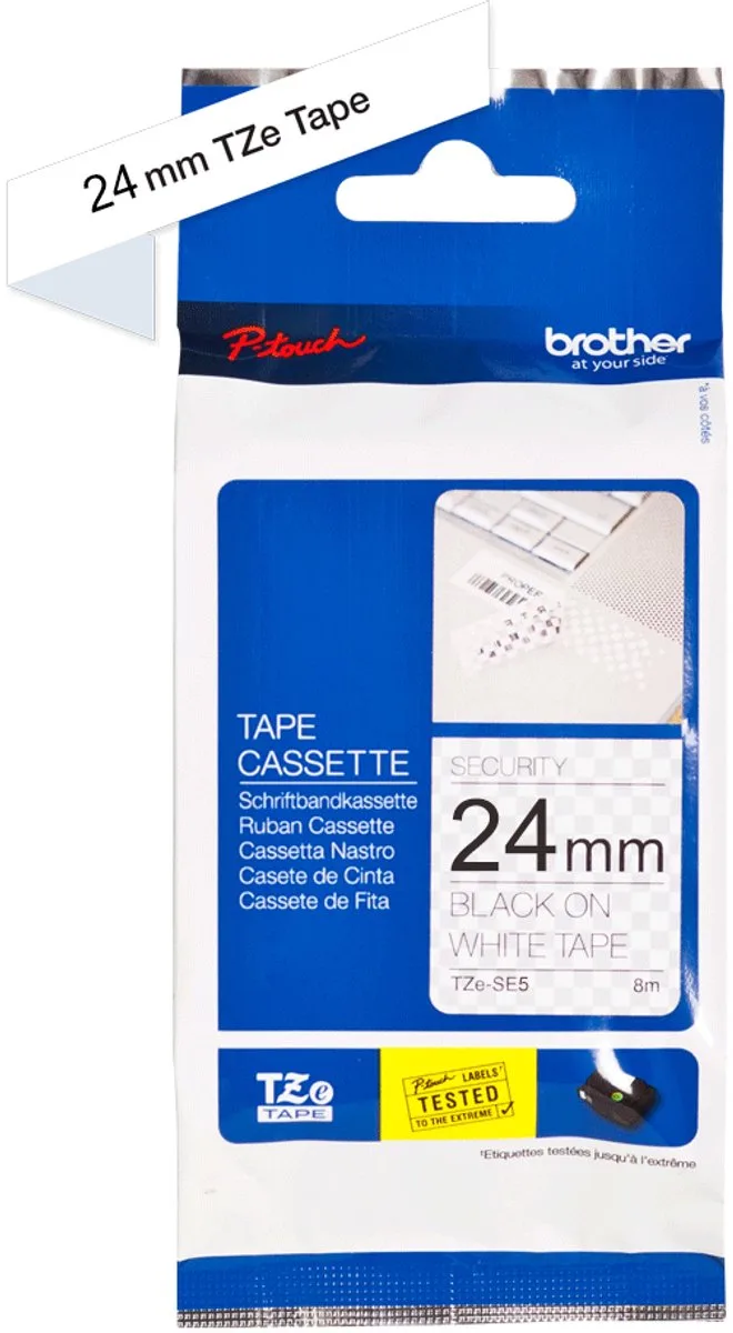 Labeltape beveiliging Brother TZe, TZ TZe-SE5 Tapekleur: Wit Tekstkleur:Zwart 24 mm 8 m de Brother en Noir – photo produit