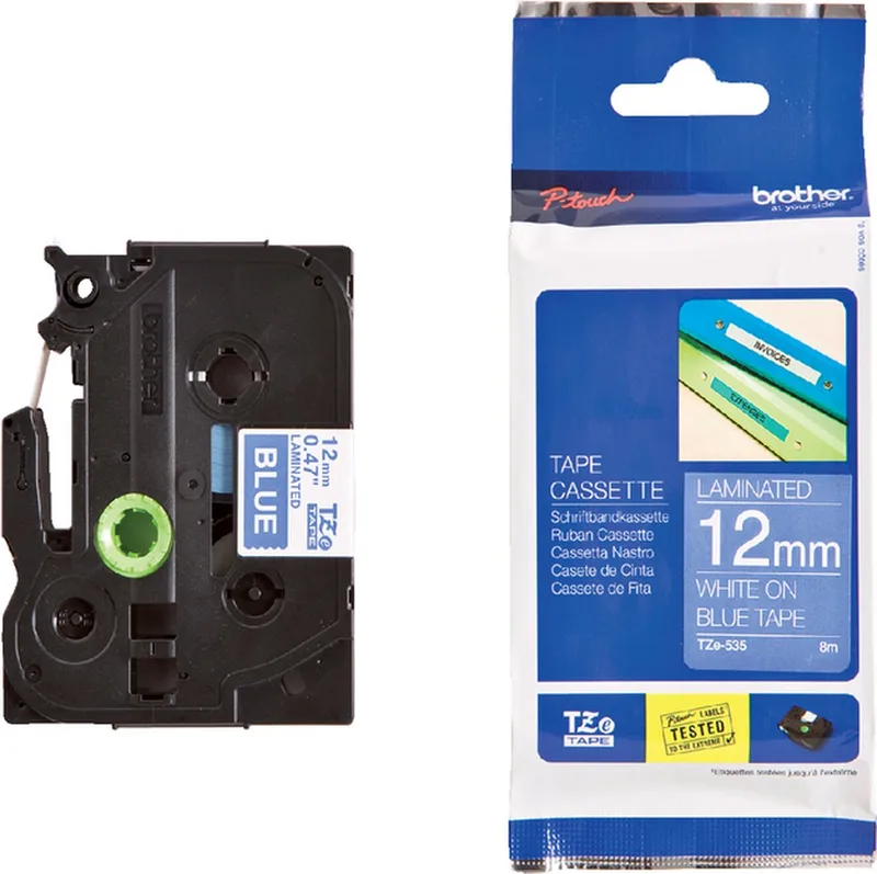 Labeltape Brother P-touch TZE-535 12mm | 1 stuk de Brother en Wit op blauw – photo produit
