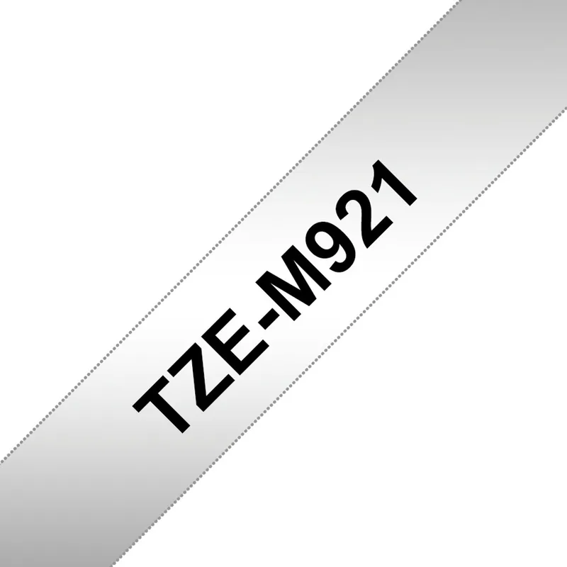 Labeltape Brother TZe, TZ TZe-M921 Tapekleur: Zilver (mat) Tekstkleur:Zwart 9 mm 8 m de Brother en Kleurloos – photo produit