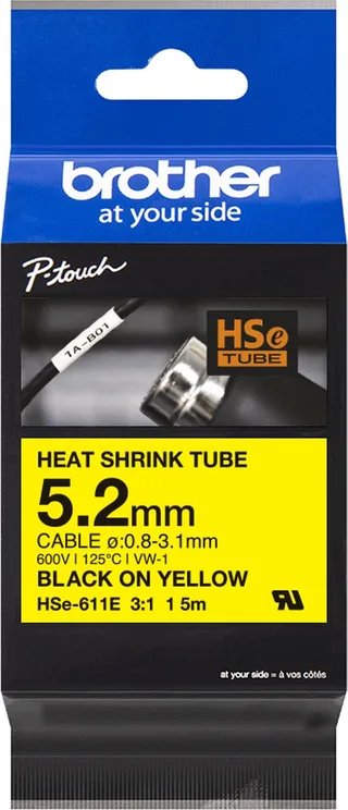 Labeltape krimpkous Brother Hse HSE611E Tapekleur: Tekstkleur:Zwart 5.2 mm 1.5 m by Brother in Yellow – product photo 1 of 2