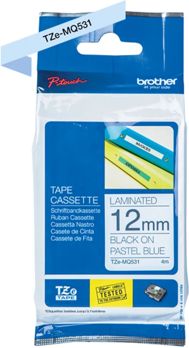 Labeltape pastel Brother TZe, TZ TZe-MQ531 Tapekleur: Pastelblauw Tekstkleur:Zwart 12 mm 4 m de Brother en Noir – photo produit
