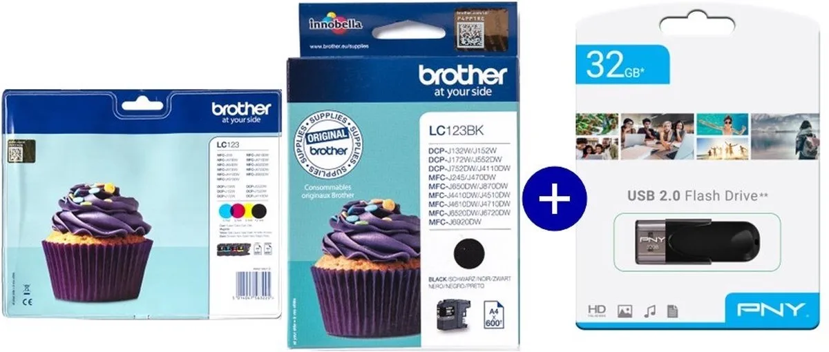 LC123BK & LC123VALBP - Inktcartridge - Multicolor & Incl. USB-stick de Brother en Noir – photo produit