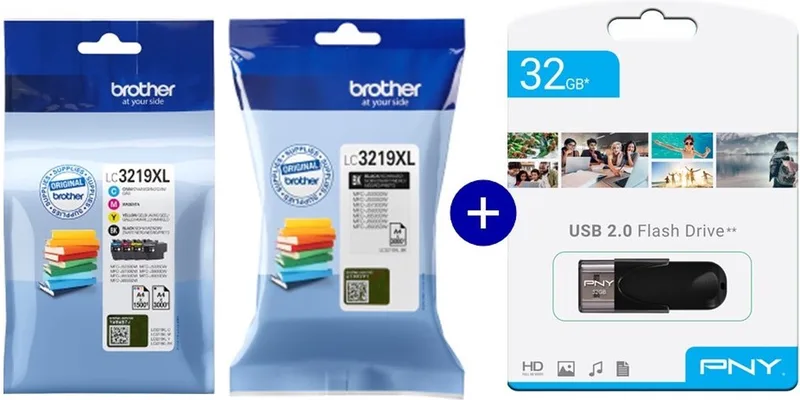 LC3219XLBK & LC3219XLVAL - Inktcartridge - Multicolor & Incl. USB-stick de Brother en Noir – photo produit