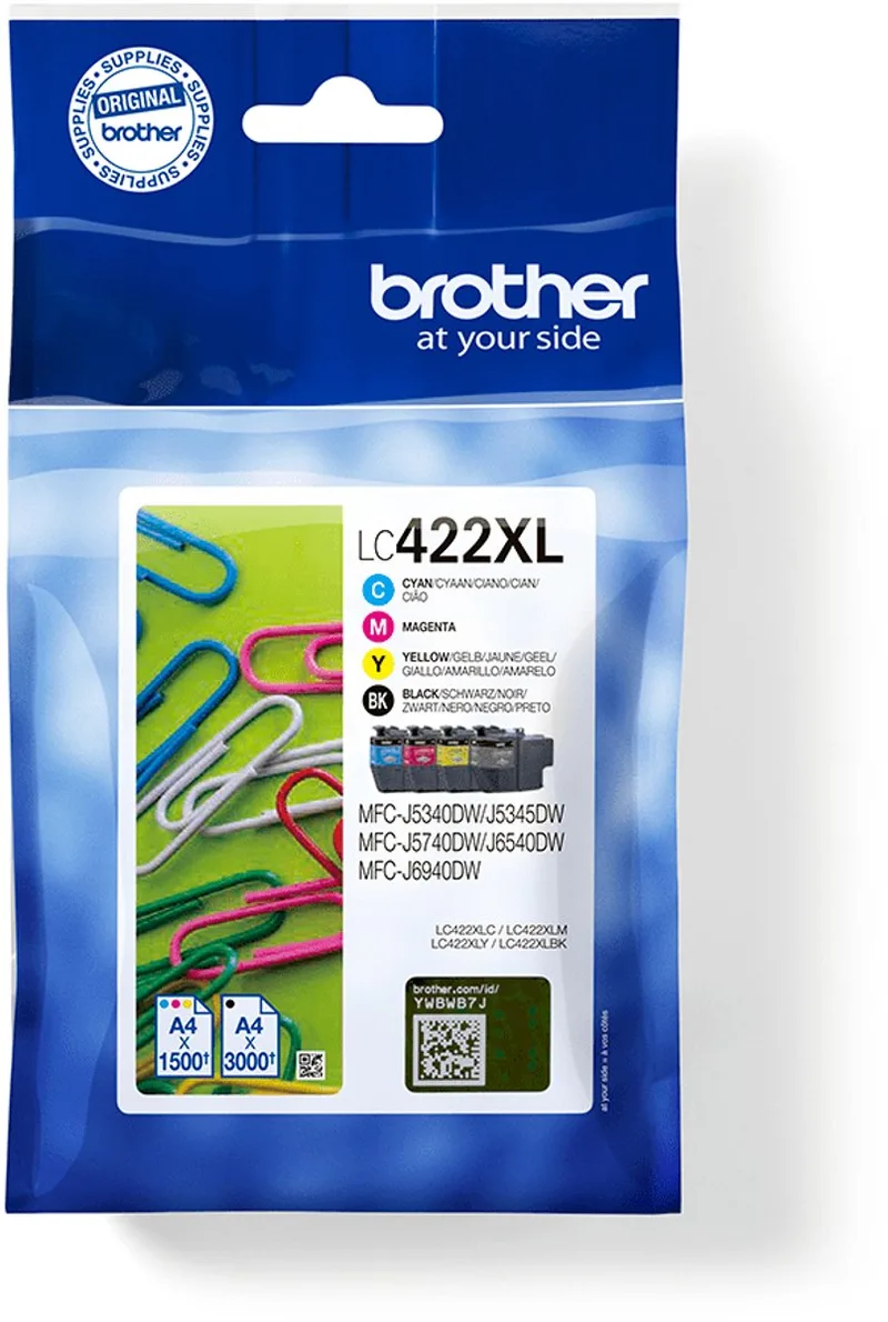 LC422XLVALDR inktcartridge 4 stuk(s) Origineel Hoog (XL) rendement Zwart, Cyaan, Magenta, Geel by Brother in Black, Cyaan, Magenta, Yellow – product photo