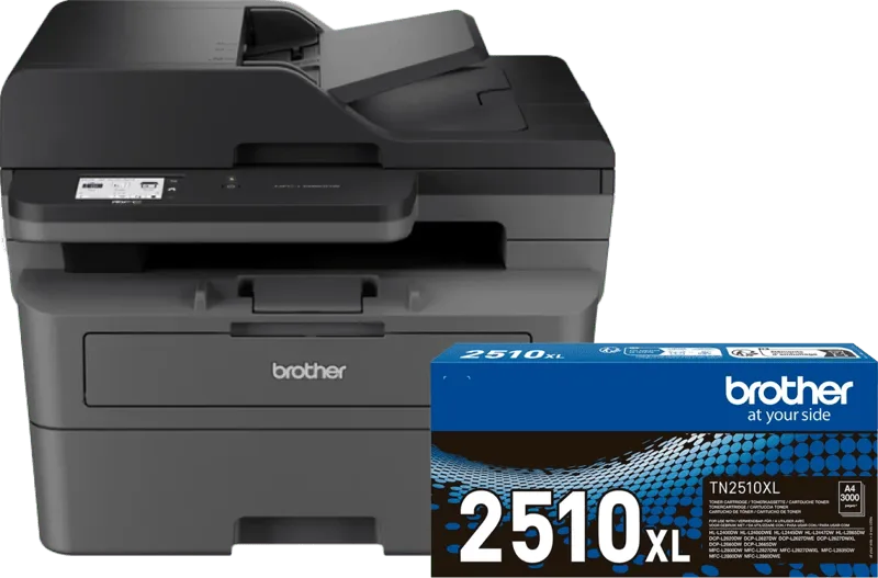 MFC-L2860DWE + 1 zusätzlicher schwarzer XL-Toner von Brother – Produktfoto