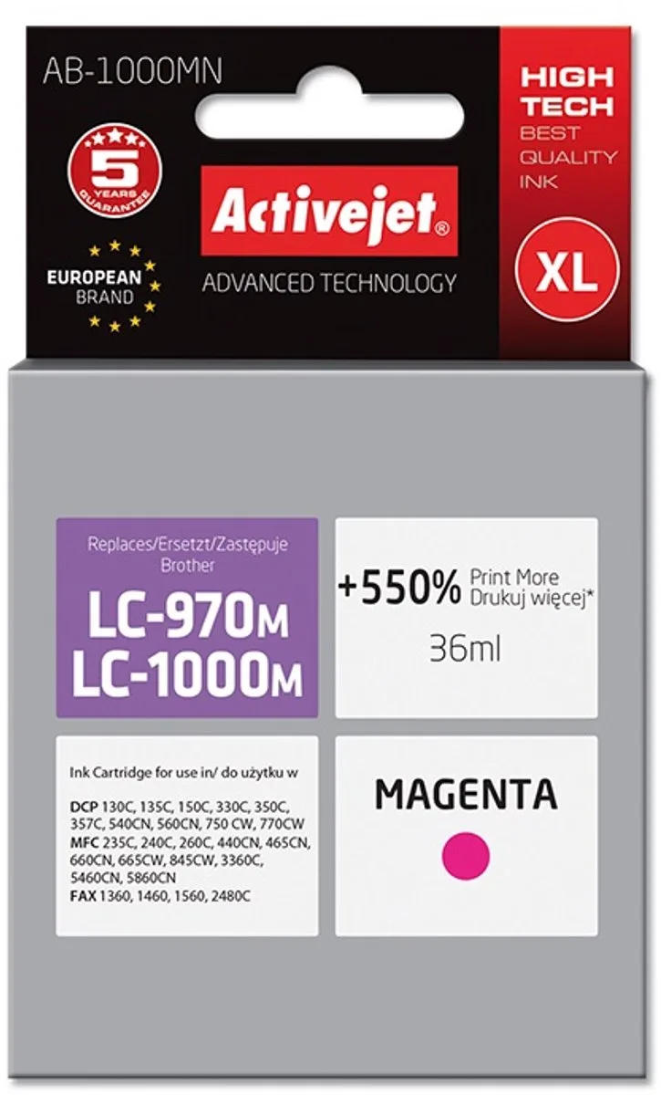 Originele inkt cartridge Activejet AB-1000MN Magenta von Brother in Gelb – Produktfoto