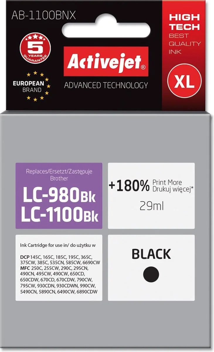 Originele inkt cartridge Activejet AB-1100BNX Wit von Brother in Schwarz – Produktfoto
