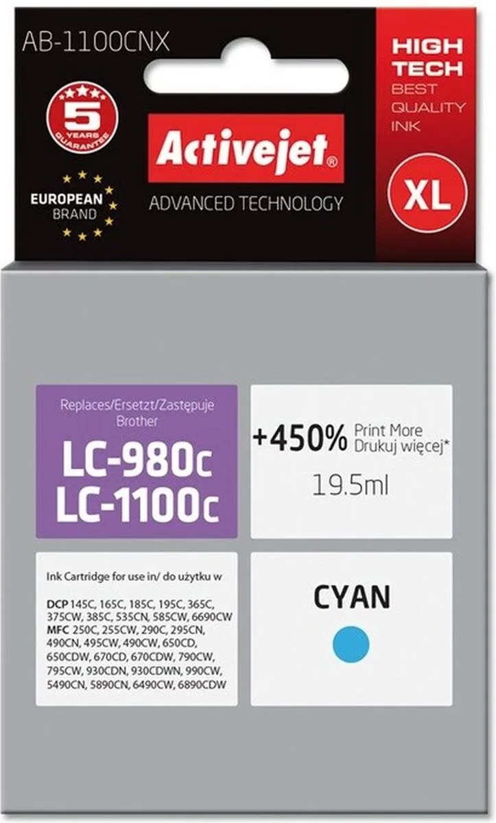 Originele inkt cartridge Activejet AB-1100CNX Cyaan de Brother en Bleu – photo produit