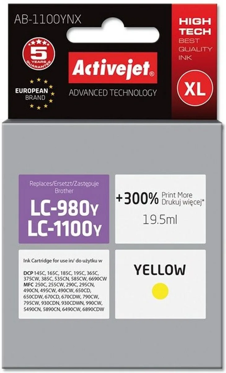 Originele inkt cartridge Activejet AB-1100YNX Wit von Brother in Gelb – Produktfoto
