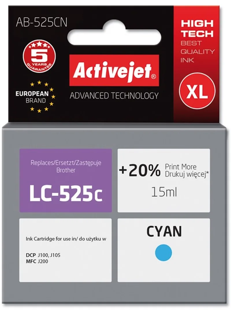 Originele inkt cartridge Activejet AB-525CN Cyaan by Brother in Blue – product photo