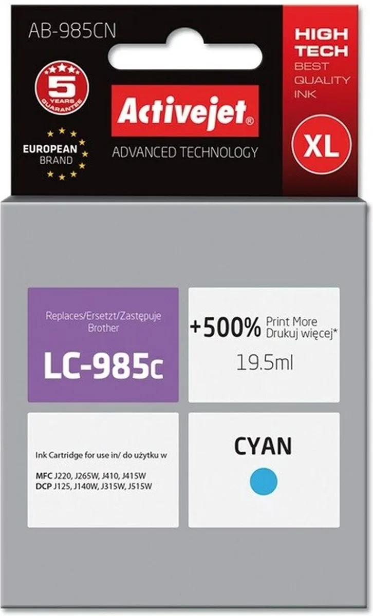 Originele inkt cartridge Activejet AB-985CN Cyaan de Brother en Bleu – photo produit