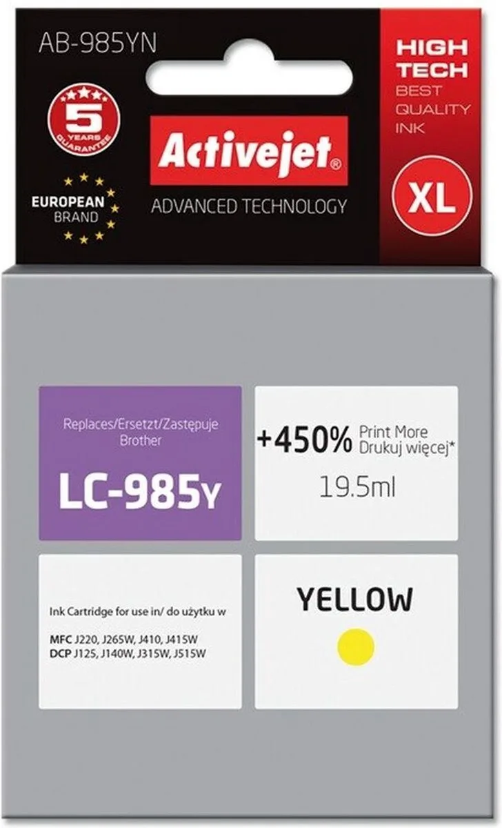 Originele inkt cartridge Activejet AB-985YN de Brother en Jaune – photo produit