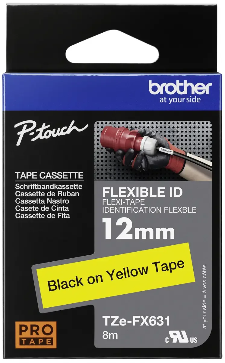 Schriftband Brother TZe-FX TZe-FX631 PET Bandfarbe: Gelb Schriftfarbe:Schwarz 12 mm 8 m by Brother – product photo