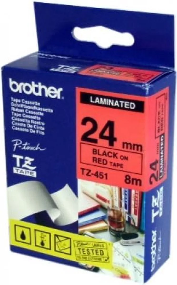 TZ-451 labelprinter-tape från Brother i Zwart op rood – produktbild