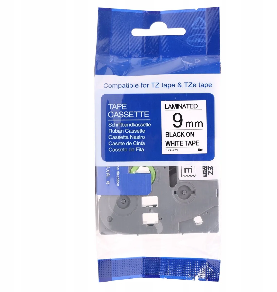 TZ2-221 Label Tape 9mm Wit Zwart voor Brother P-touch från Brother i Vit – produktbild