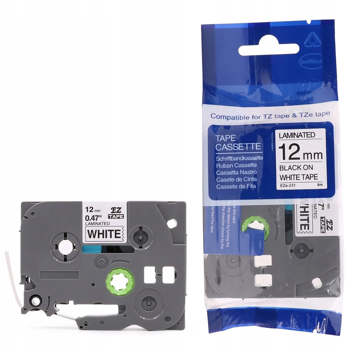 TZe-231 tape 12mm voor P-Touch labelprinters von Brother in Weiß, Schwarz – Produktfoto
