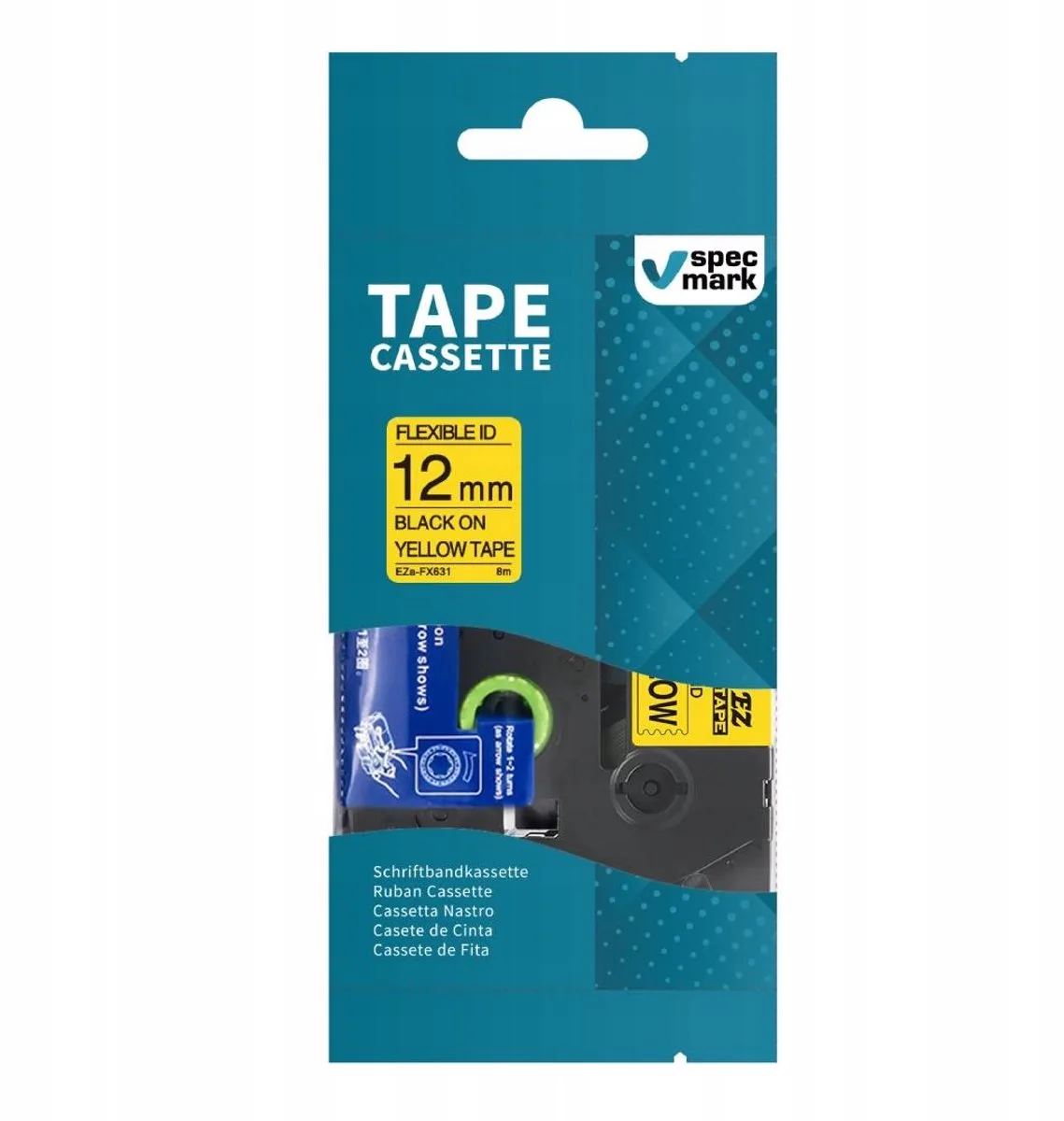 TZe-FX631 Flexibele Label Tape 12mm Zwart från Brother i Gul – produktbild