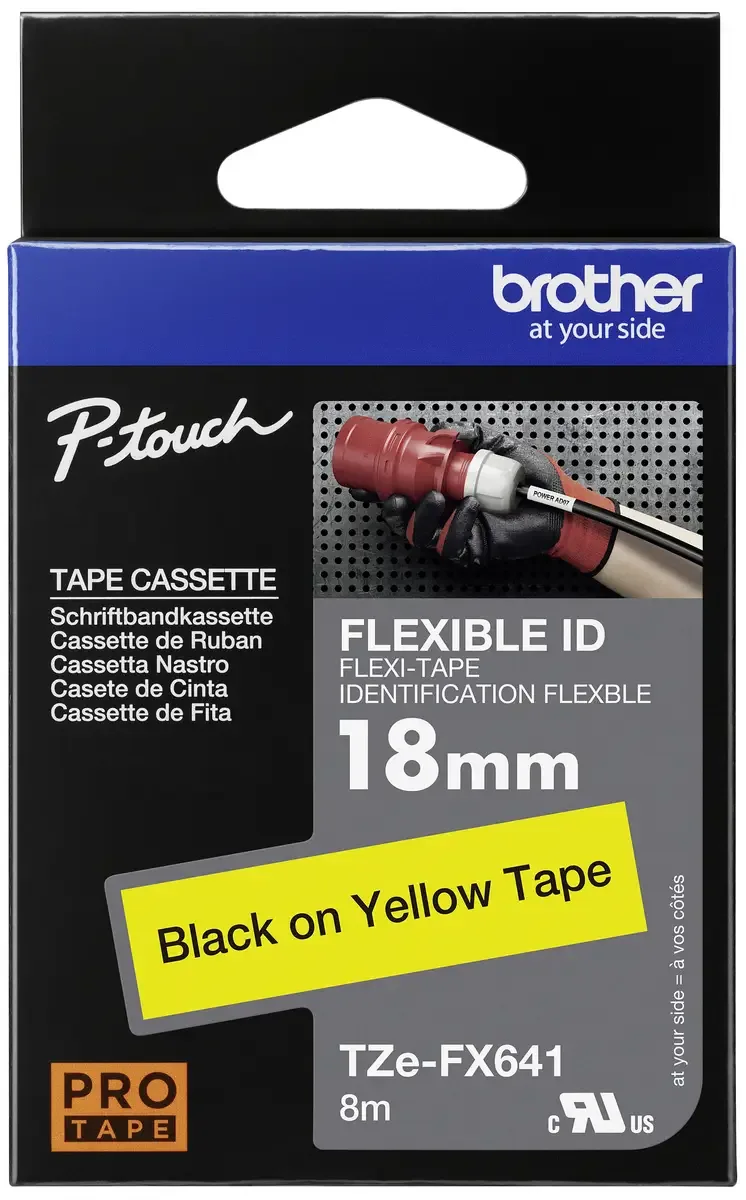 TZe-FX641 Labeltape flexibel Tapekleur: Geel Tekstkleur: Zwart 18 mm 8 m by Brother – product photo