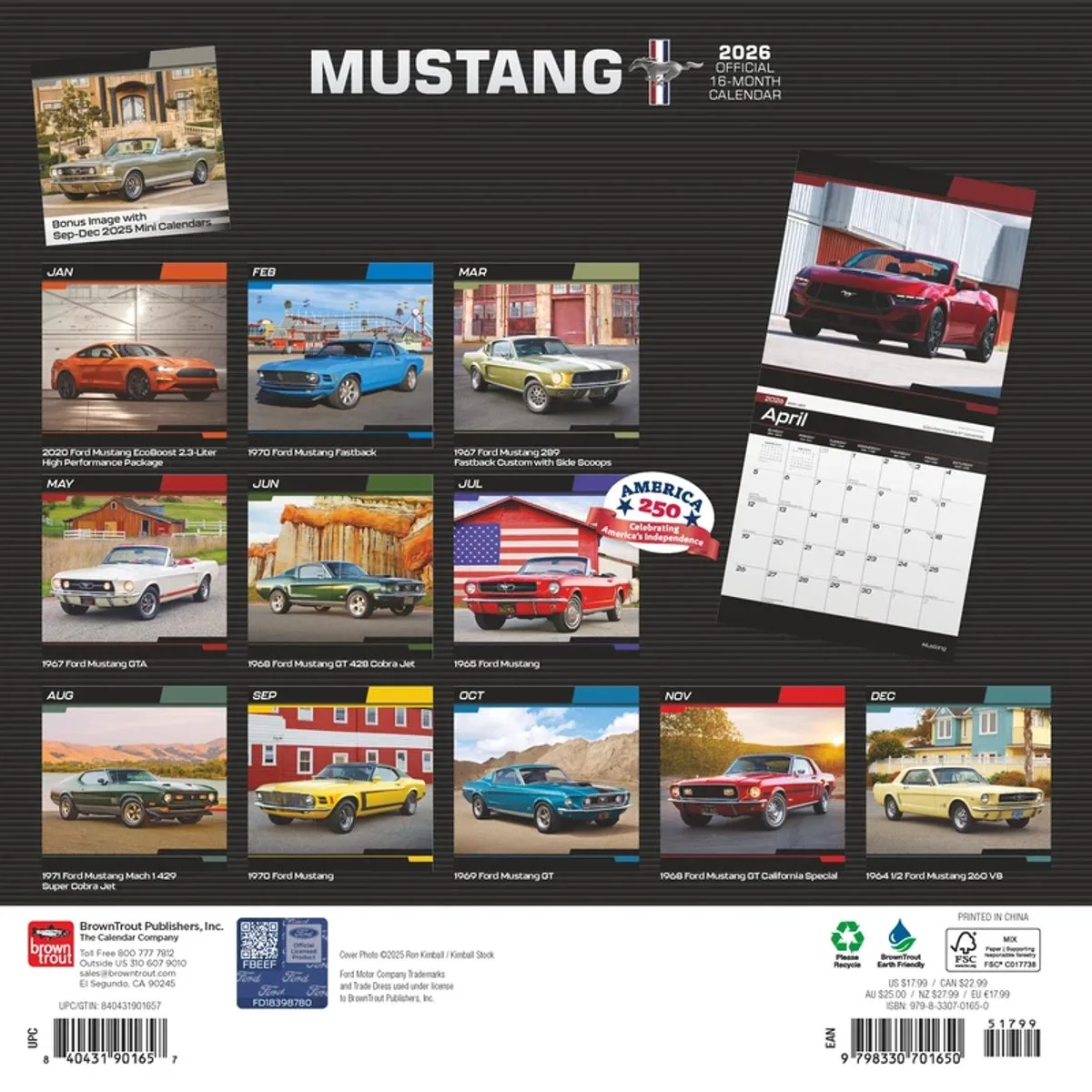 Mustang Kalender 2026 de BrownTrout – photo produit