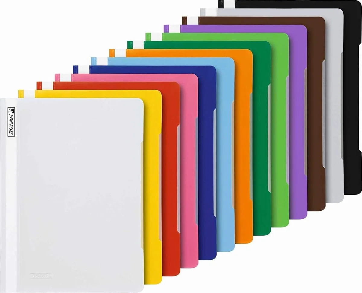 A4 Snelhechters – 13 Verschillende Kleuren – Kunststof PP Map met Transparante Voorzijde – Documentenmappen voor School & Kantoor från Brunnen i Vit – produktbild
