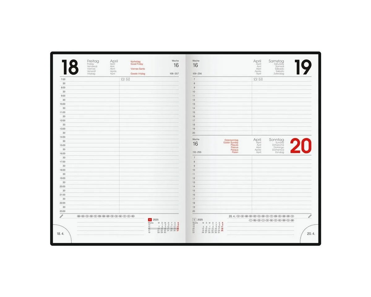 Buchkalender, für 2027, 1 Seite = 1 Tag (Sa/So = 1 Seite) de Brunnen en Rouge – photo produit