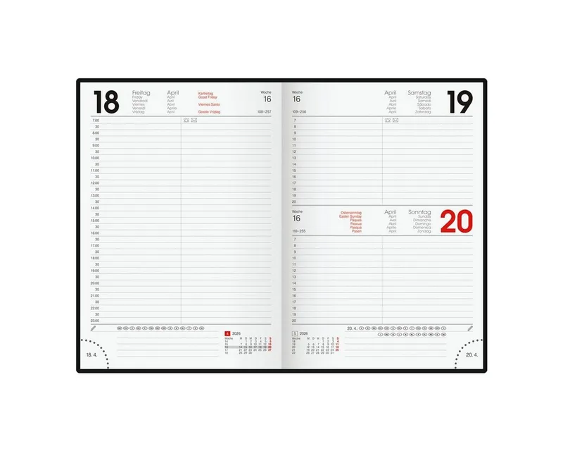 Buchkalender, für 2027, 1 Seite = 1 Tag (Sa/So = 1 Seite) by Brunnen in Black – product photo