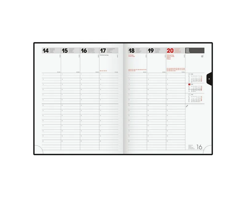 Buchkalender, für 2027, 2 Seiten = 1 Woche by Brunnen in Black – product photo