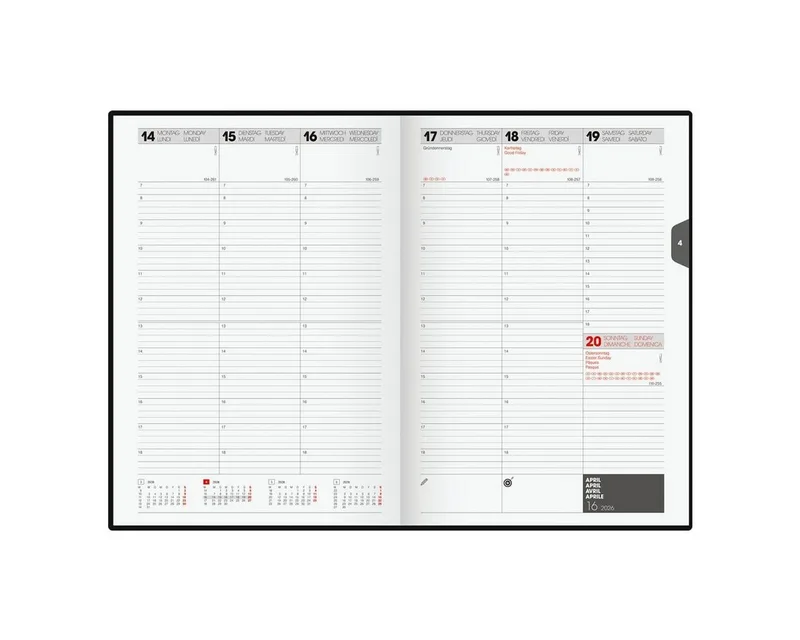 Buchkalender, für 2027, 2 Seiten = 1 Woche de Brunnen en Noir – photo produit