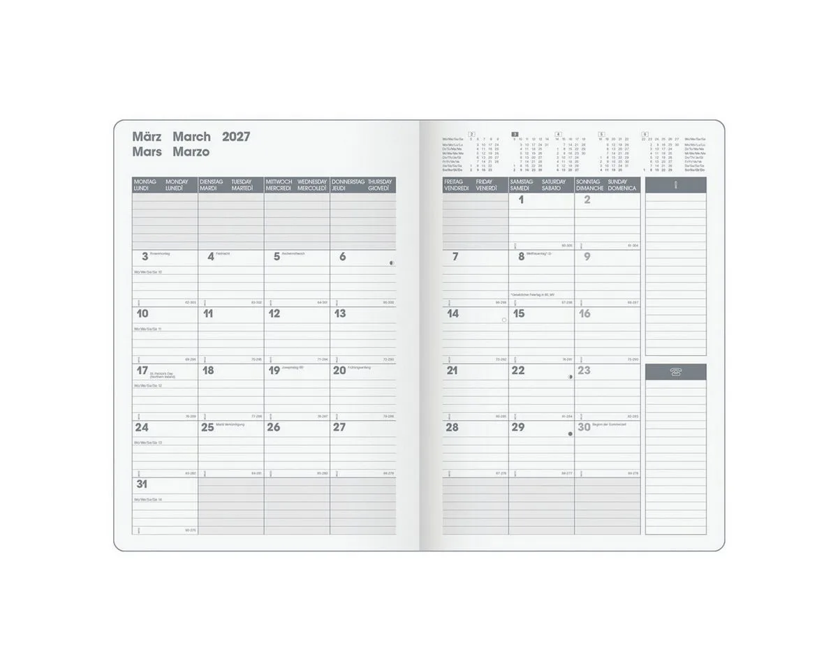 Buchkalender Premium Modell 739 '27 SlimLine, 1 Monat = 2 Seiten de Brunnen en Noir – photo produit