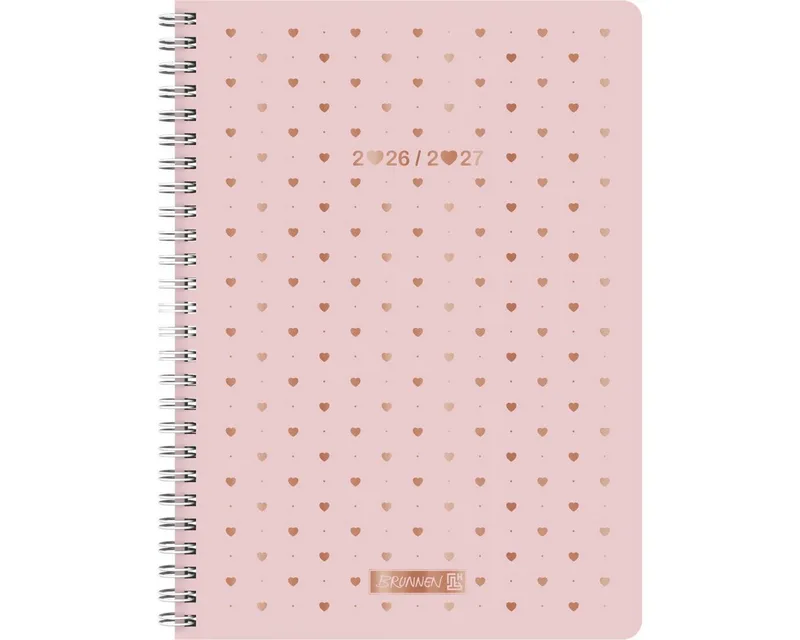 Buchkalender Schülerkalender A5 1 Woche/2 Seiten Pretty Pink 2026/2027 von Brunnen – Produktfoto