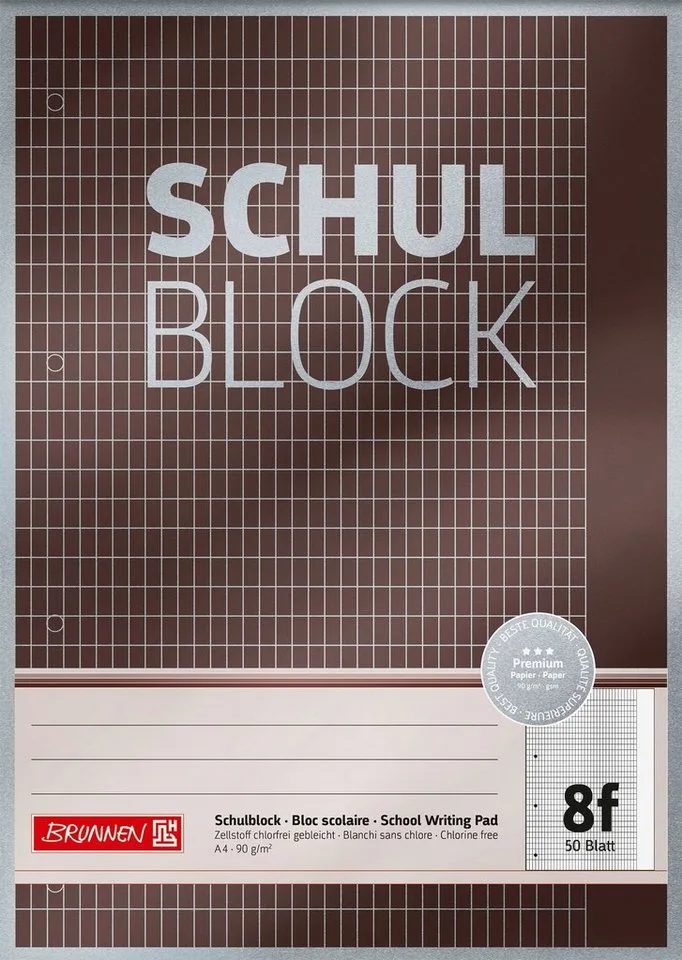 Collegeblock Block Premium "Schulblock" A4 5 x 7 rautiert mit Rand, Lin. 8f von Brunnen – Produktfoto