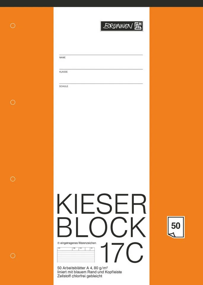 Collegeblock BRUNNEN Kieser-Block A4 Lin. 17C – 50 Blatt, 4-fach gelocht by Brunnen – product photo