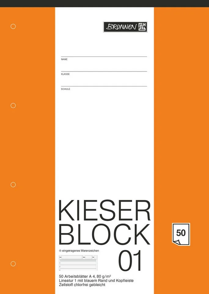 Collegeblock BRUNNEN KIESER-Block DIN A4 Lineatur 01 Kontrastlineatur 50 Blatt by Brunnen – product photo