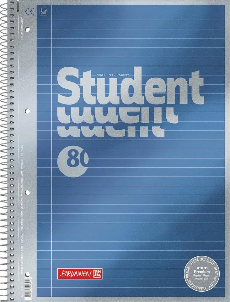 Collegeblock Premium Collegeblock A4 - Hochwertiges Spiralblock mit Metalleffekt-Co von Brunnen – Produktfoto