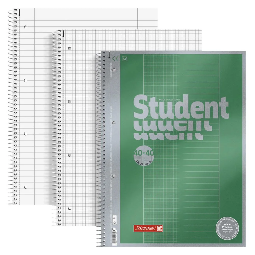 Collegeblock Premium Student DUO DIN A4 liniert + kariert de Brunnen – photo produit