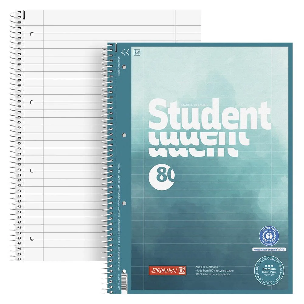 Collegeblock Premium Student Recycling 27 DIN A4 liniert de Brunnen – photo produit
