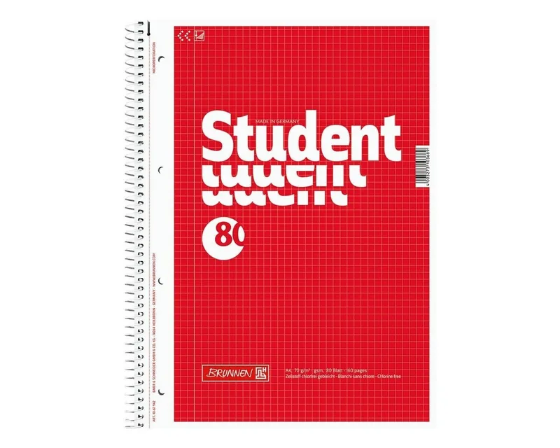 Collegeblock Student, A4, gelocht, mit Mikroperforation und Ausreißhilfe von Brunnen in Rot – Produktfoto